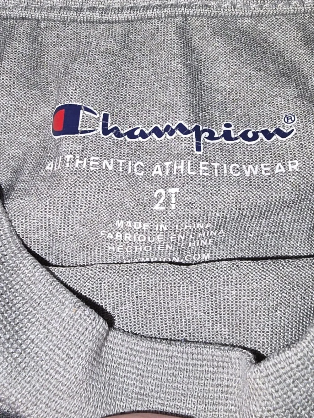 Champion Gray Logo Crewneck with Blue and Red Script